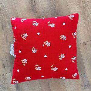 Valentines Target Threshold Red with White Flowers & Hearts Decorative Pillow